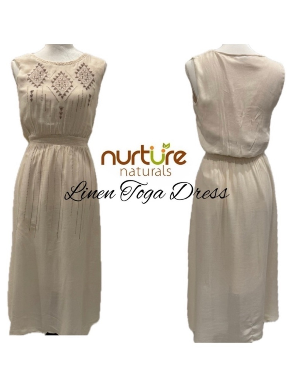 Nurture Beige Embroidered Size Small Linen Toga Dress